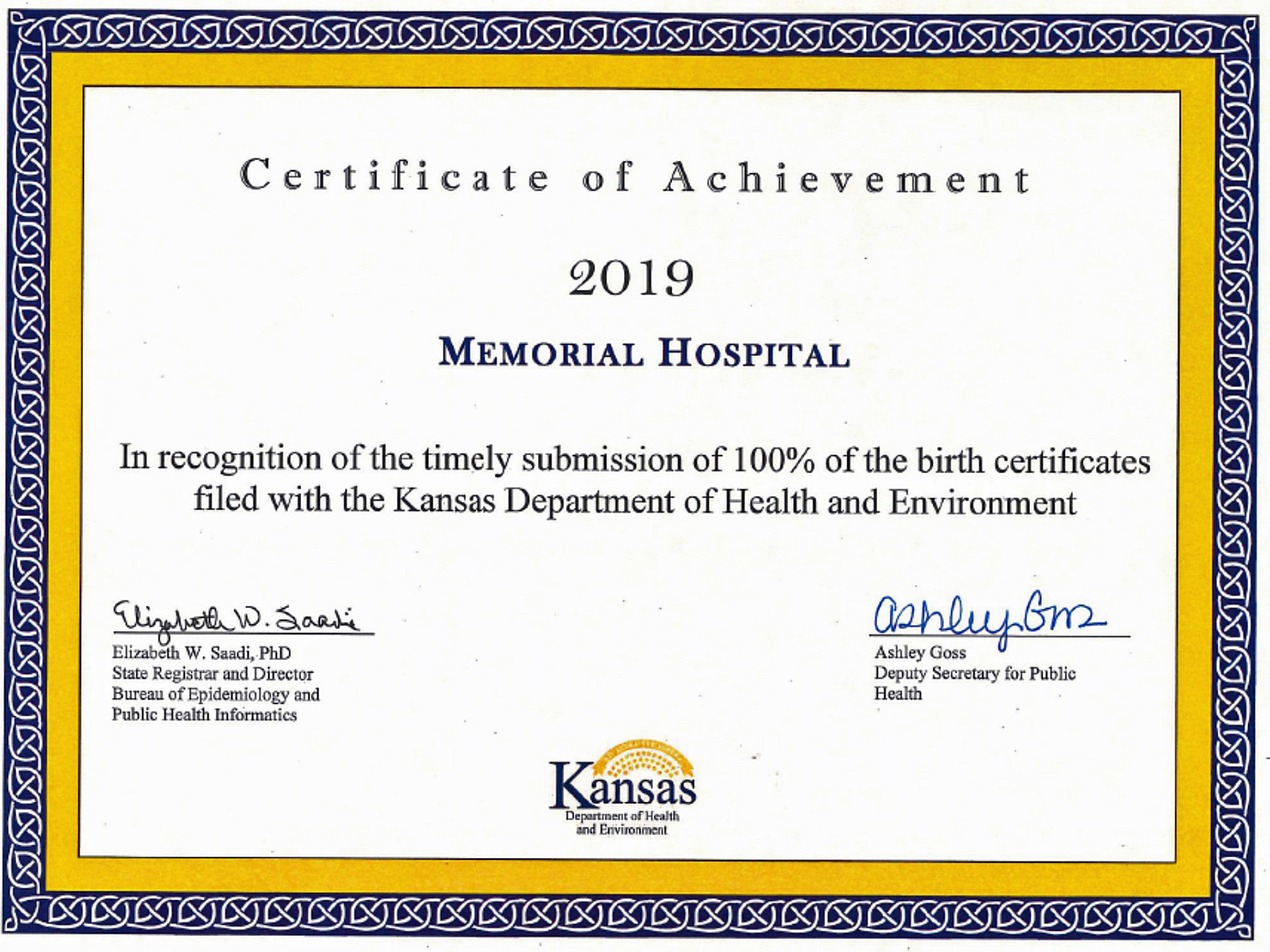 Memorial Hospital Recognized For Birth Registration Process Memorial Health System